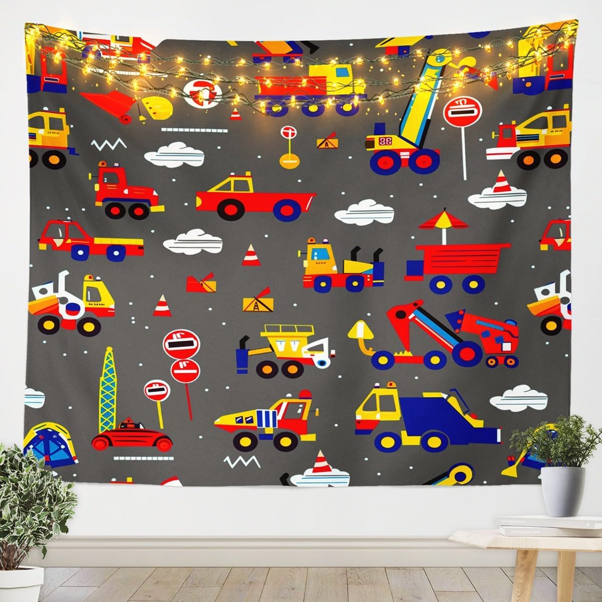 Castle Fairy Red Yellow Geometric Grid Tapestry Lightsaber Quilt Wall Hanging Art,Kids Boys Teens Modern Square Plaid Wall Blanket Fashion Black Checkered Porch Hangings,70.9x92.5