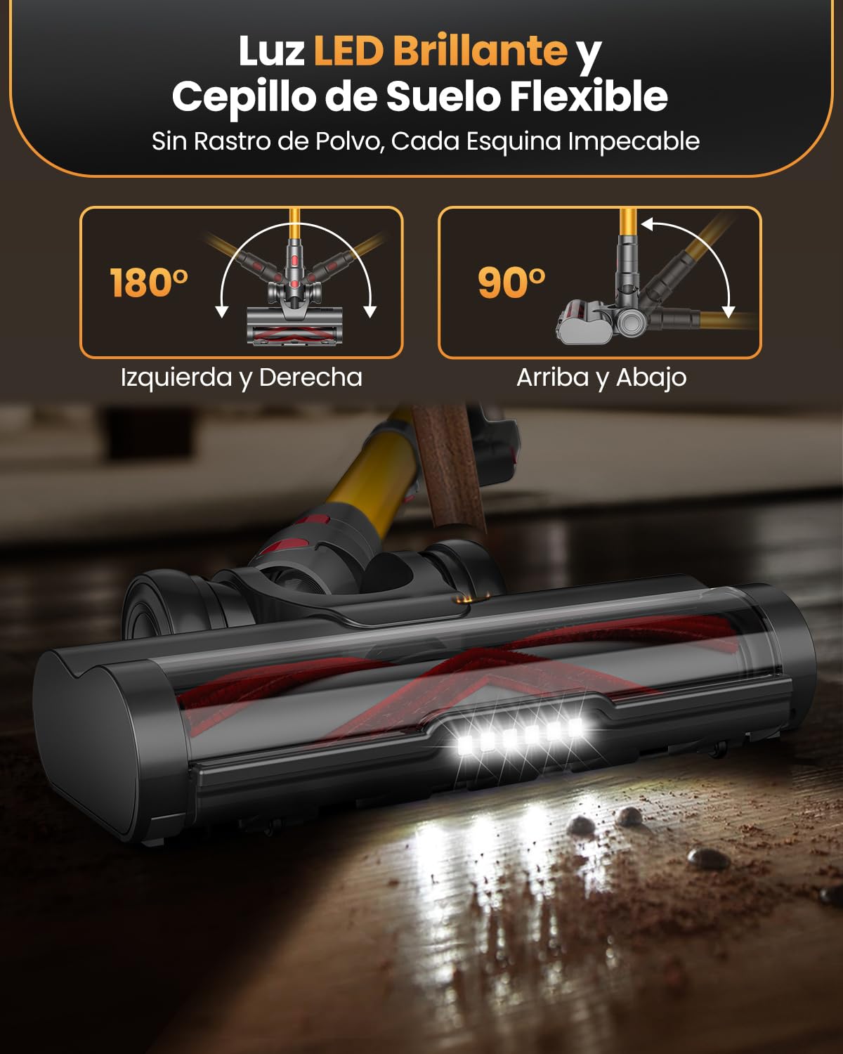 48 Kpa/550W/70Min Aspiradora sin Cable, 2.0L Aspirador de Mano con Pantalla Táctil, Cepillo Antienredos, Carga de Pared, Escoba Aspiradora sin Cable para Suelo Alfombra Pelos de Mascotas Automóviles