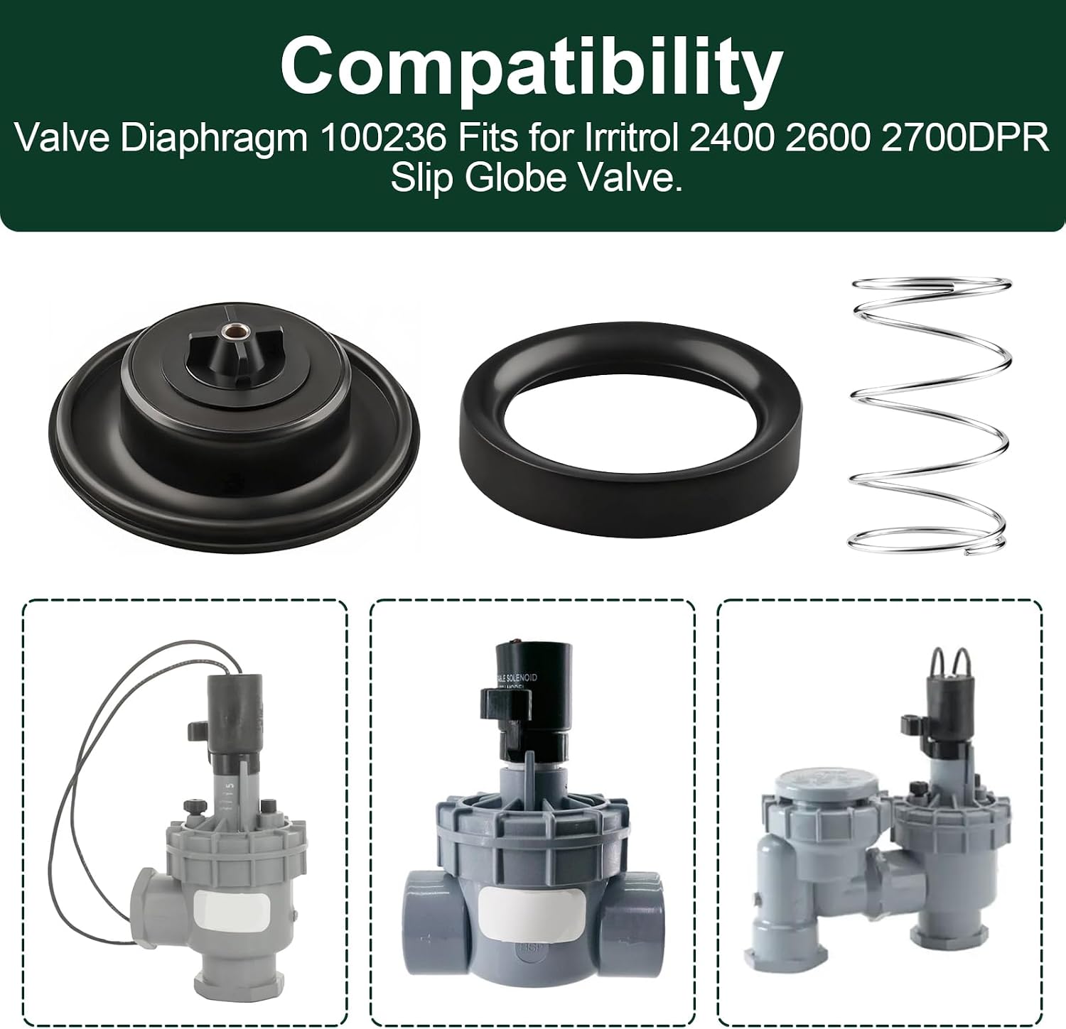 100236 Valve Diaphragm Assembly 3/4" - 1" with Spring | Fits for Irritrol 2400 2600 2700DPR Slip Globe Valve Sprinkler Valve