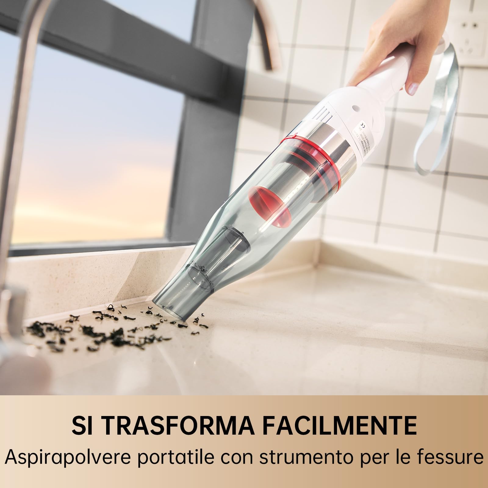 14000Pa Aspirapolvere Senza Fili, 4 in 1 Leggero Palmare Scopa Elettrica Senza Fili, Aspirapolvere Portatile Ideale per Camere da Letto, Terrazze, Persiane, Automobili, Bianco, ESSENTIAL