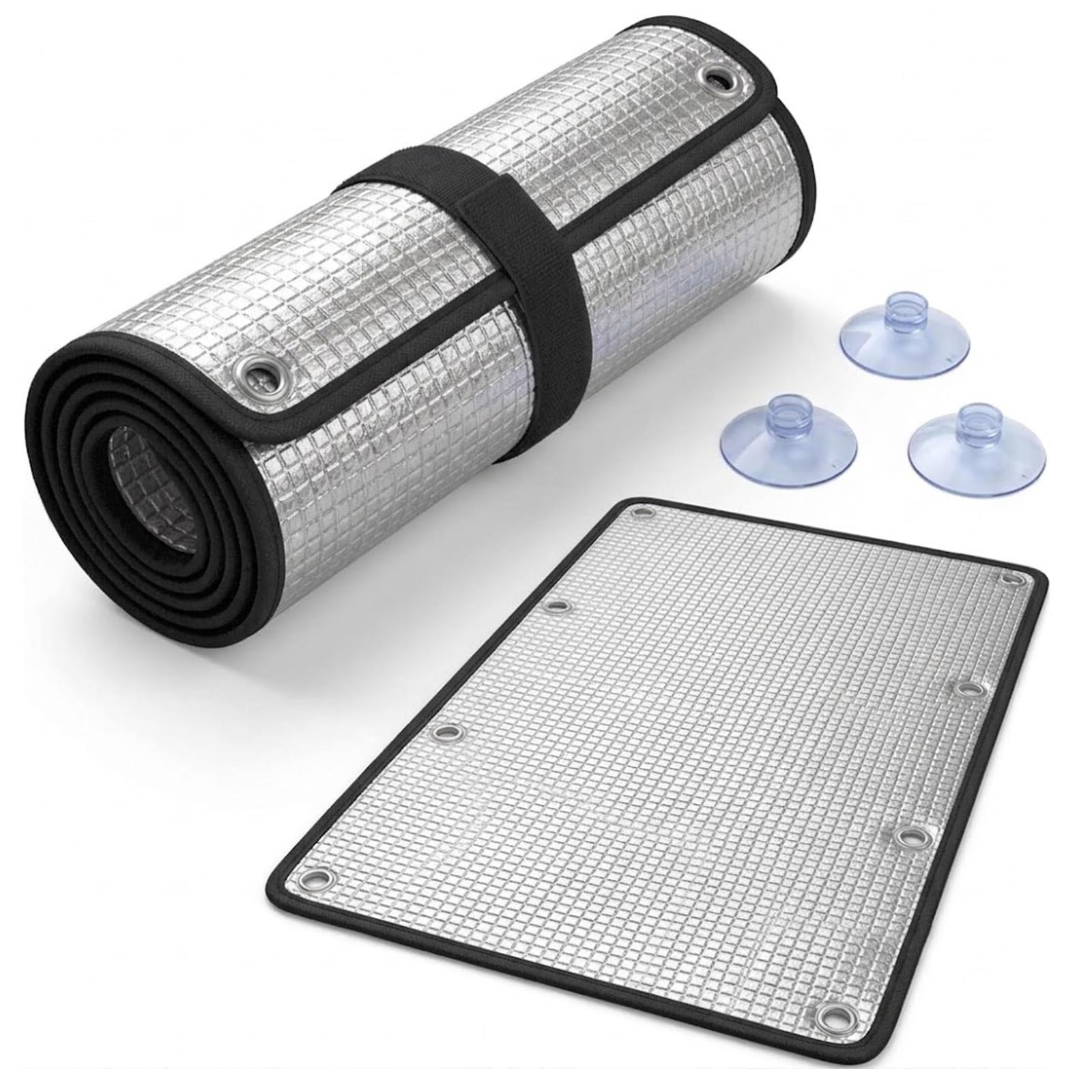 Heat Reflective Window Film, Reusable Double-Sided Aluminium Foil Insulation Cover, Sun Protection Blackout Blind with Suction Cups for Conservatory and Home(Black,50x120cm)