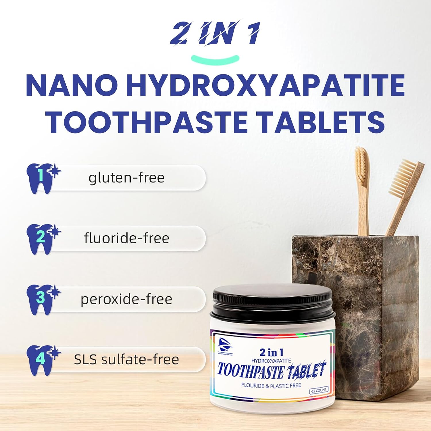 Toothpaste Tablets, Hydroxyapatite Chewable Toothpaste Tablets, Travel Mouthwash for Deep Cleaning, Fresh Breath, Enamel-Safe, Fluoride & Plastic Free (1) image 5