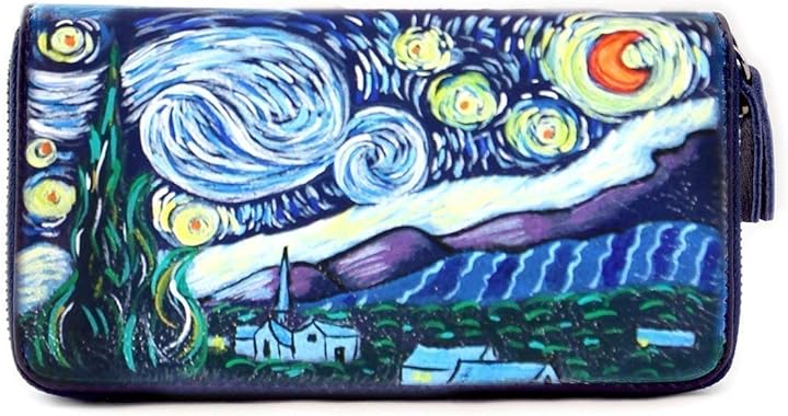 Arte lisanti La notte stellata di van gogh portafoglio da donna in pelle dipinta a mano