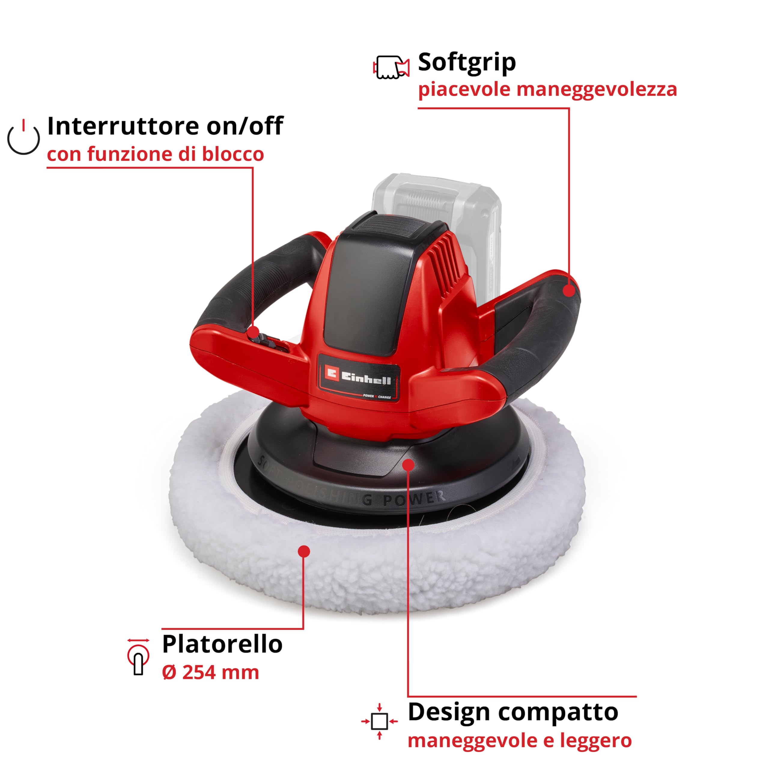 Einhell Lucidatrice per Auto, Rosso / Nero, 254 mm