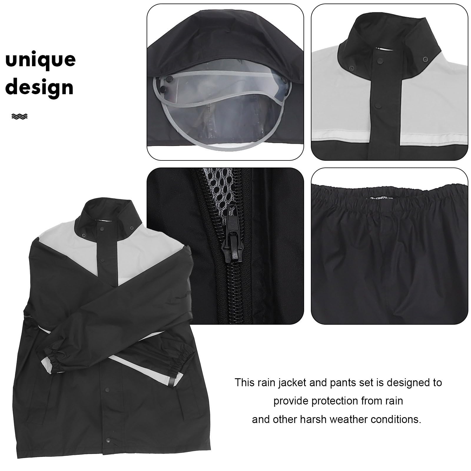 MERRYHAPY Traje de Lluvia Chaqueta y Pantalones Cortaviento y Cómodo Negro Impermeables de PU Adhesivo Hombre para Motocicleta para Conducción al Aire Libre
