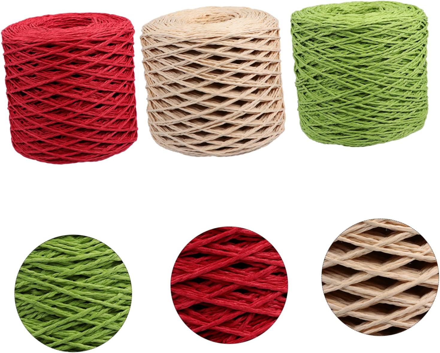 3rolls Eco-Friendly Raffia Paper Ribbon Total for Gift Wrapping DIY Crafts and Decoration Colors Earth Fruit Green Red