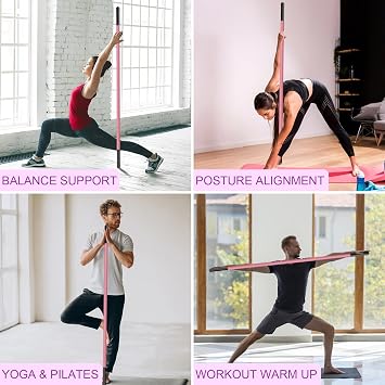 5ft Yoga Stick - Sturdy Steel Adjustable Stretching Stick for Mobility,Flexibility & Balance | Non-Slip Ends & Foam Handles | Exercise Pole for Fitness,Physical Therapy,Posture Correction
