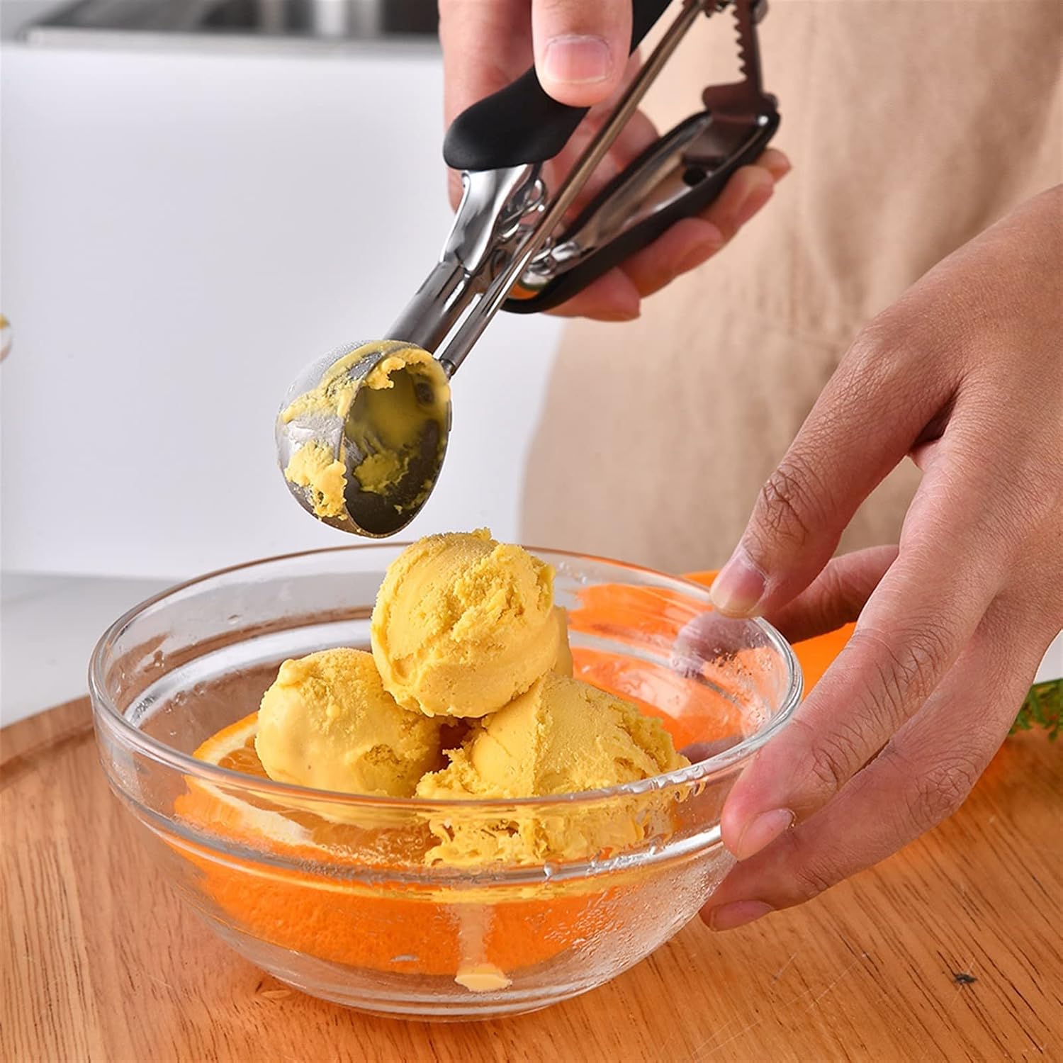 Ice Cream Scoops Ice Cream Scoop Stainless Steel With Spring Handle(Black)