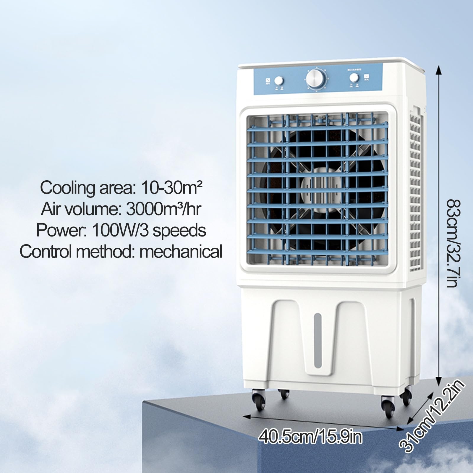 Raffreddatore d'aria evaporativo 3 in 1 con serbatoio dell'acqua da 30 litri, 3 velocità del vento per raffreddamento, umidificazione e ventilazione in soggiorno, camera da letto, ufficio