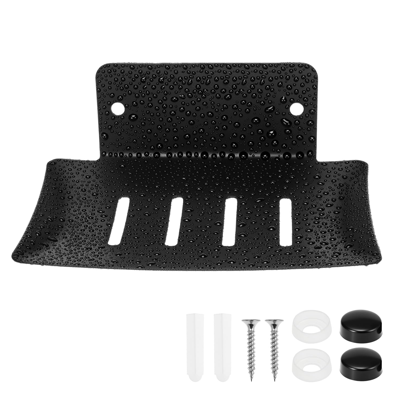 QWORK® 304 Stainless Steel Soap Dish Tray with Drain Hole Design - Rustproof Shower Soap Holder Sink Sponge Holder - Black