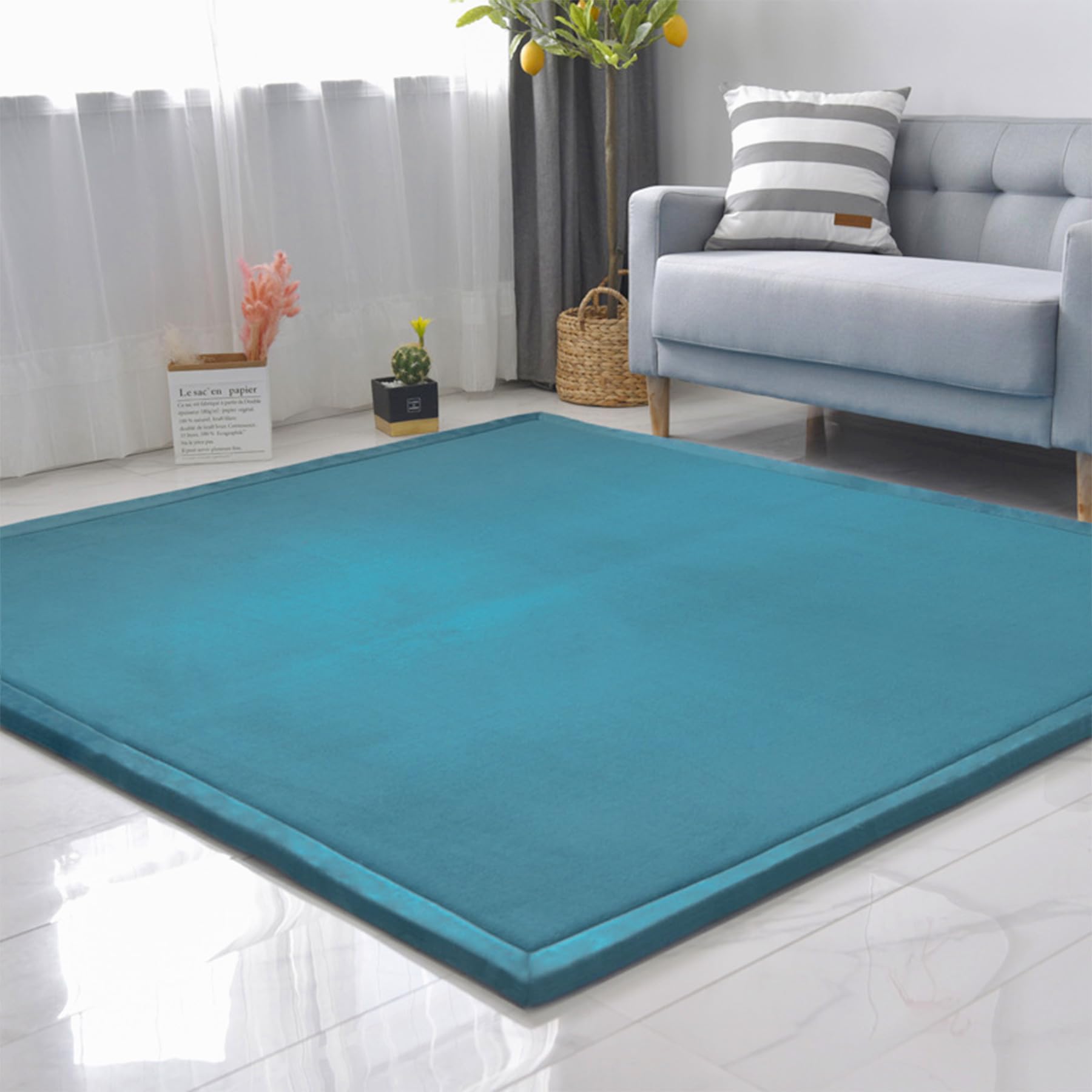 SETHEPACE Baby Play Mat, 3CM Extra Thick Crawling Mat (Blue, 127x127CM)