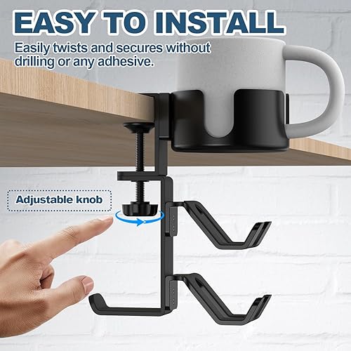 Miniatura 4 de Soporte para tazas de escritorio 4 en 1 con colgador de auriculares y soporte de controlador, accesorios de juego, abrazadera de brazo ajustable y