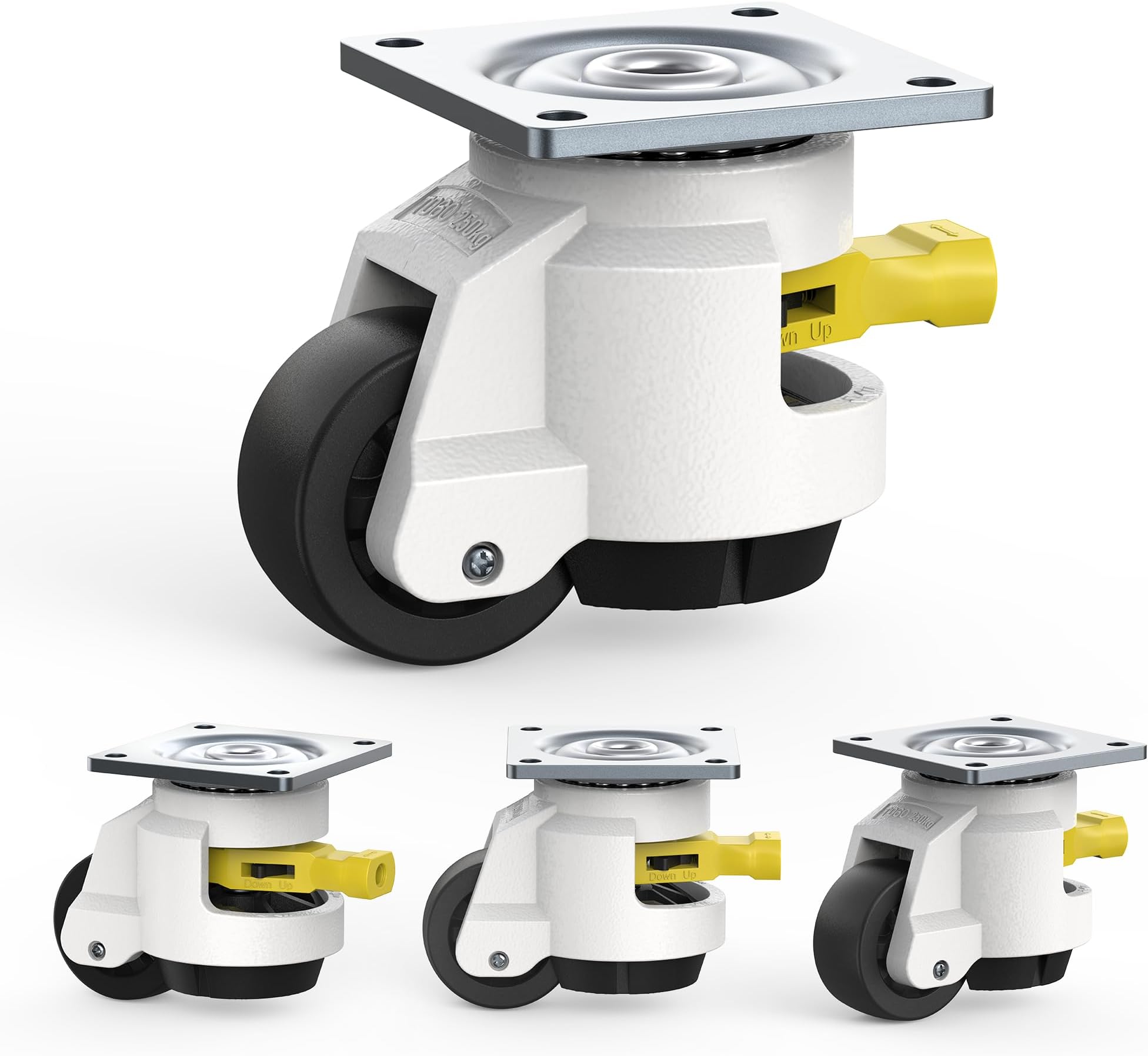 HOLKIE Leveling Casters with Ratchet Handle Design - Total Capacity 2200 lbs - Heavy Duty Industrial Casters Set of 4 with Adjustable Leveling Pads (TD60)