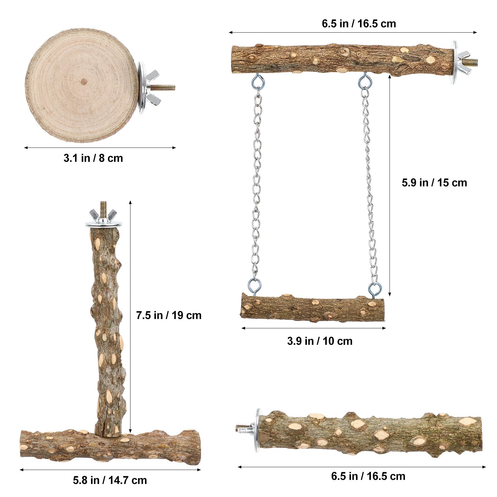 JOINPAYA Wood Bird Perches for Parakeets and Cockatiels, 4pcs Natural Spiced Wood Set with 6-8cm Platform, T-Shaped and Small 15-17cm Standing Branches, Bird Cage Accessories for Climbing - image 7