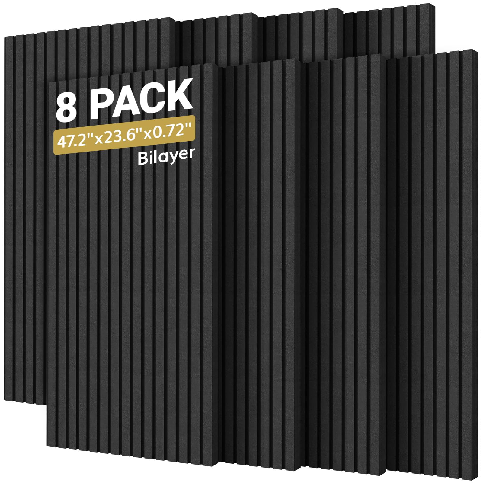 TONOR 8-Pack Bilayer Acoustic Panels Large Self-adhesive, 47.24” * 23.62” * 0.72” Adhesive Wall Panel, Large Soundproof Tiles for Echo Absorbtion, Acoustical Barrier of Polyester Fiber, Black — image 1