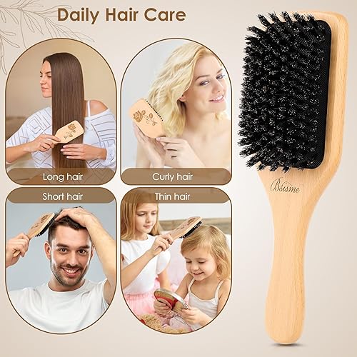 Miniatura 4 de Bsisme Hair Brush, Boar Bristle Hair Brushes for Women Men Kid, Natural Bristles Paddle Brush for Thin Fine Hair, Restore Shine and Texture, Enhance