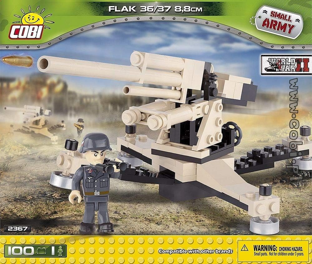 COBI 2367 Small Army-8.8 cmFlak 36/37 (100 Pcs) Flak Building Set, Beige, 8.8 cm