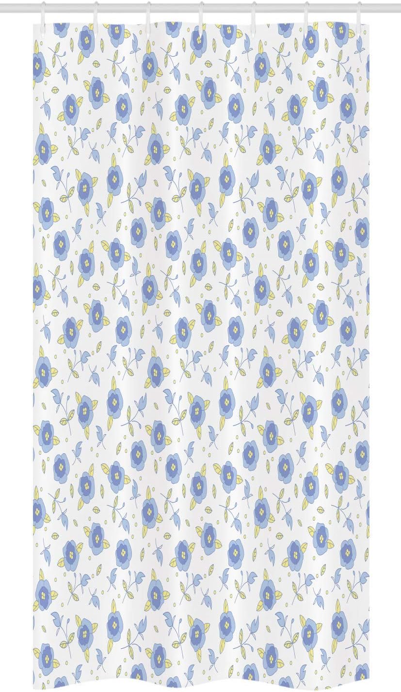 Ambesonne Floral Stall Shower Curtain, Flourishing Summer Rose Flowers in Blue Colors Leaves Dots, Fabric Bathroom Decor Set with Hooks, 36" W x 72" L, Royal Blue Yellow