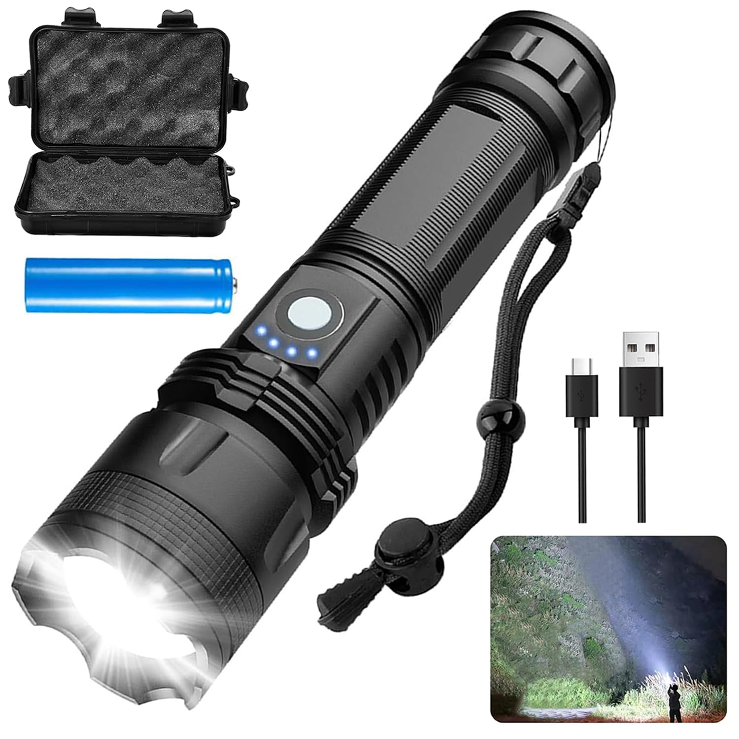 linternas LED recargables para exteriores,superbrillante 5000 lúmenes,Linterna portátil resistente al agua,5 modos de iluminación,enfoque ajustable,apta para ciclismo al aire libre,camping (1 Pieza)