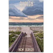 Lantern Press 10x15 Inch Wood Sign, Ready to Hang Wall Decor, Avalon, New Jersey, Beach Boardwalk Scene