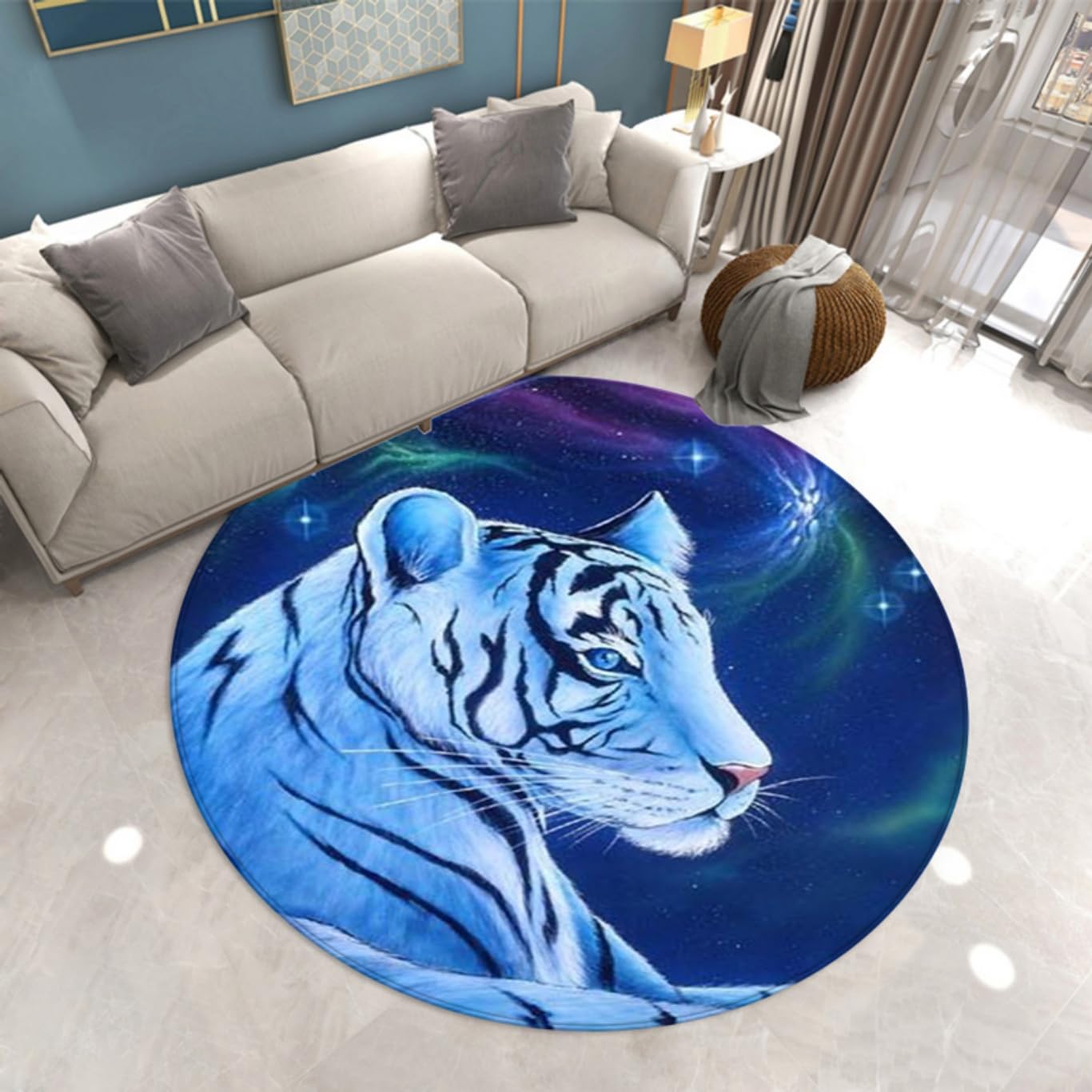 Tapis de salon moderne imprimé 3D ciel étoilé et tigre 160 cm
