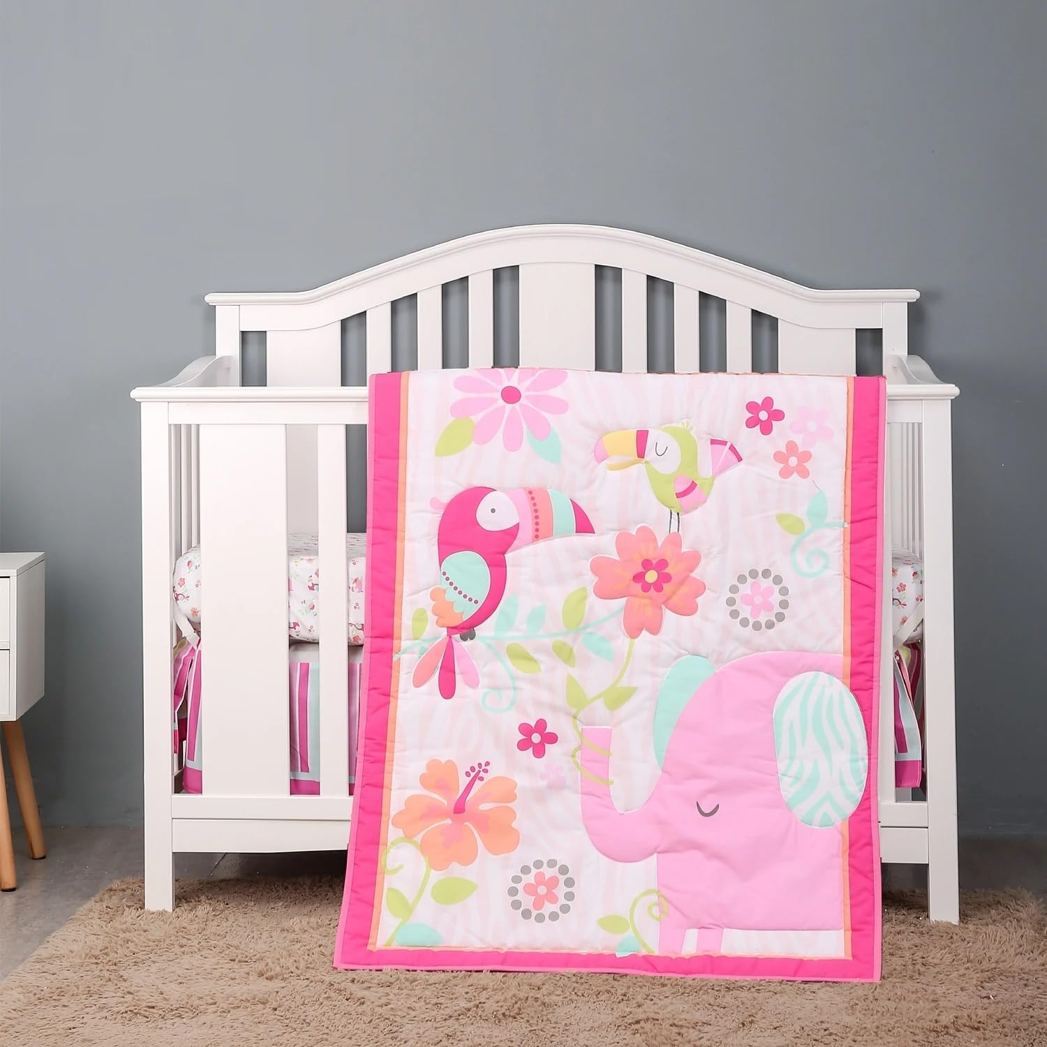 Parure lit bébé éléphant rose housse lit standard douce