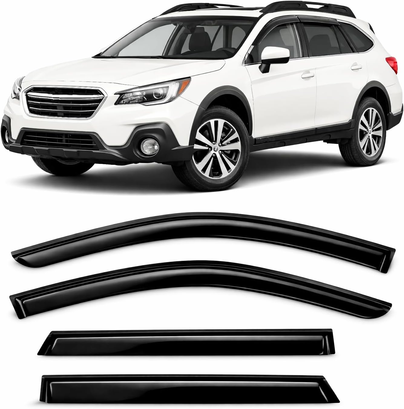 2015-2019 Tape-On Side Window Visor Deflectors Rain Guards for Subaru Outback Dark Tinted Protectors 2016 2017 2018