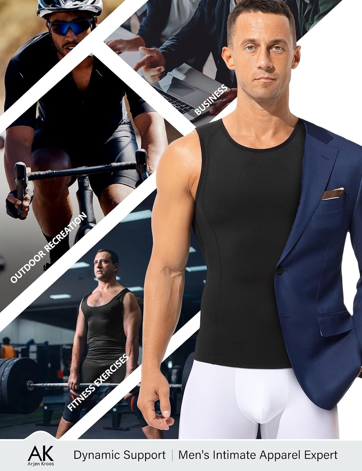 Arjen Kroos Men's Compression Shirts Tank Tops Pack, Mens Shapewear Muscle Workout Undershirts for Gym Sports Daily Wear