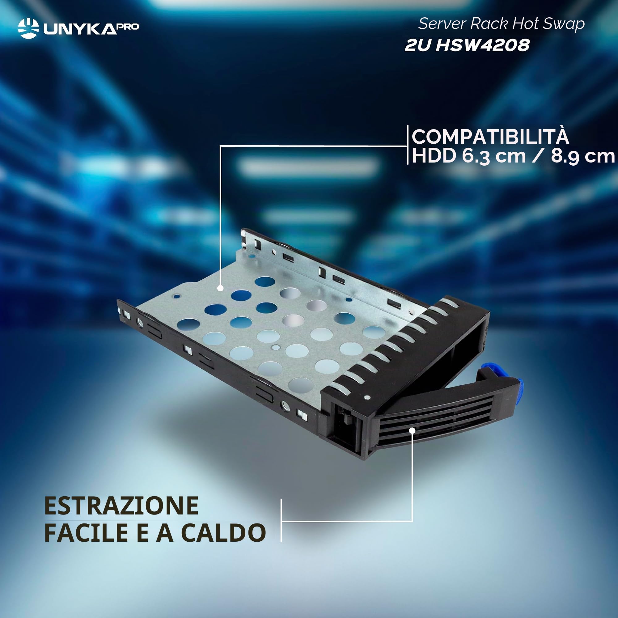 UNYKAch HSW4208 Hot Swap - Box Rack a caldo - 2U, ATX, 8 alloggiamenti compatibili con dischi da 3,5″ o 2,5", 4 ventole da 80 mm, 1 USB 2.0 e 1 USB 3.0