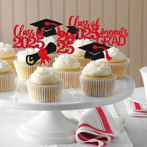 Miniatura 201 de Paquete de 24 adornos dorados para cupcakes de graduación 2025 con purpurina So Proud of You Done Diploma Graduation Cap Cupcake Picks Class of 2025
