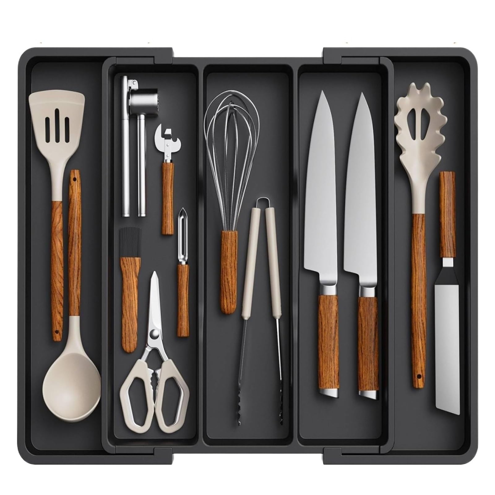 WDSBZNB Cutlery Tray Kitchen Silverware Drawer Organizer Expandable Utensil Tray Adjustable For Spoons Forks Knives Flatware And Cutlery(Black No tableware)