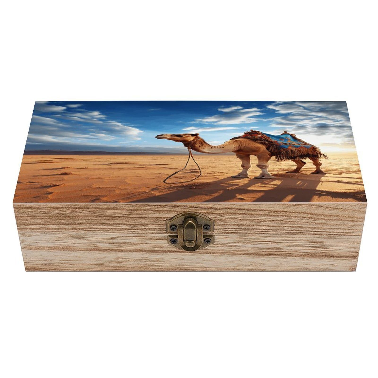 VstaDank Camel Blue Sky Wooden Storage Box Wooden Keepsake Box with Hinged Lid Exquisite Solid Wood Decorative Jewelry Case Memory Box for Jewelry Photos Letters Crafts Trinkets