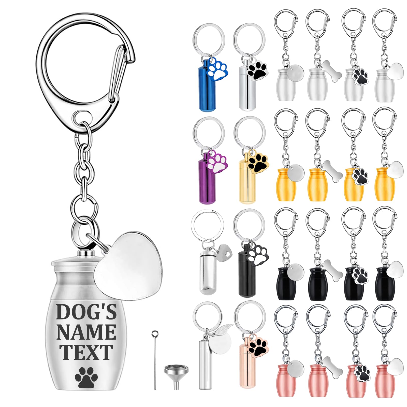 Custom Dog Urns for Ashes Keyring Engraved with Dog's Name and Text, Personalised Keyring Mini Pet Urns for Dogs Ashes, Cat Urn Dog Ashes Keepsake, Stainless Steel Pet Urn, Pet Memorial Gifts (B-01)