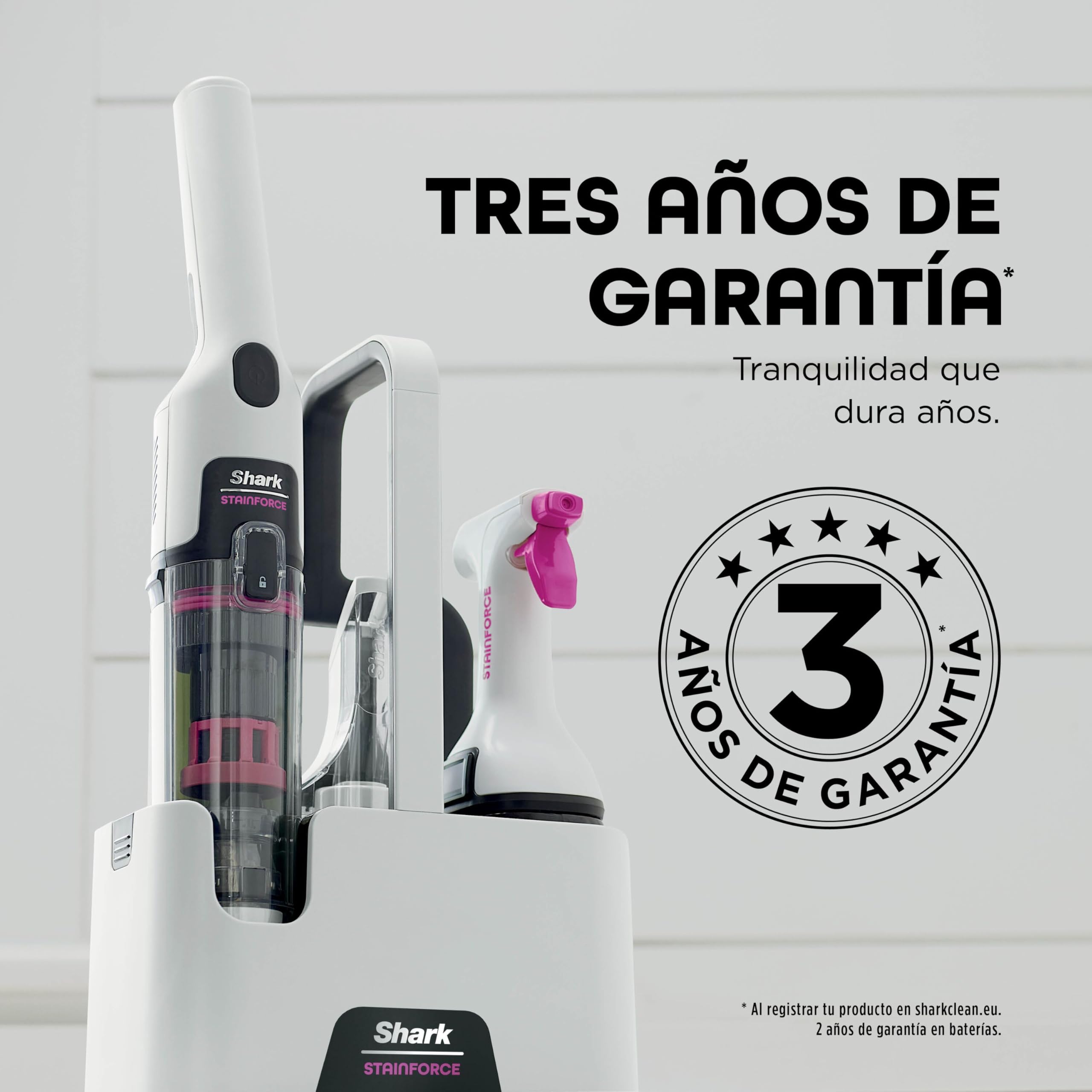 Shark StainForce, Eliminación de manchas y olores en alfombras, moquetas, tapicería, escaleras y coches, diseño ligero y portátil con organizador, accesorios y solución de limpieza total, HX100EUT
