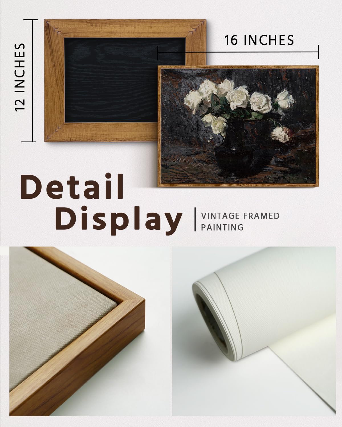 VIYYIEA Framed Canvas Wall Art Home Decor Vintage Botanical Prints White Roses in Vase Rustic Farmhouse Flower Wall Decor Mid Century Pictures Art Prints Floral Room Decor for Living Room 24 x 36