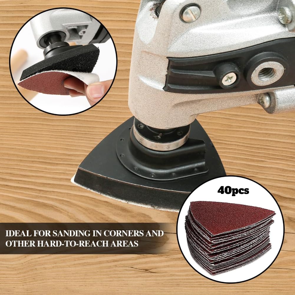 Schleifset Schleifpapier, Oszillierende Multi Tool Sand Pad, 82-teiliges Dreieck-Schleifpad-Set, Schleifpads mit Dreieck-Schleifpad-Halter, Finger-Schleifpad-Halter, für Wände, Metall, Holz