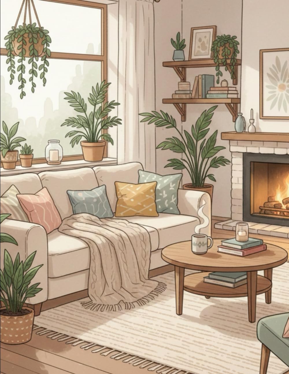 Cozy Spaces Coloring Book for Adults: Relaxing and Stress-Relief Coloring Pages Featuring Cozy Rooms, Cafés and Calm Corner