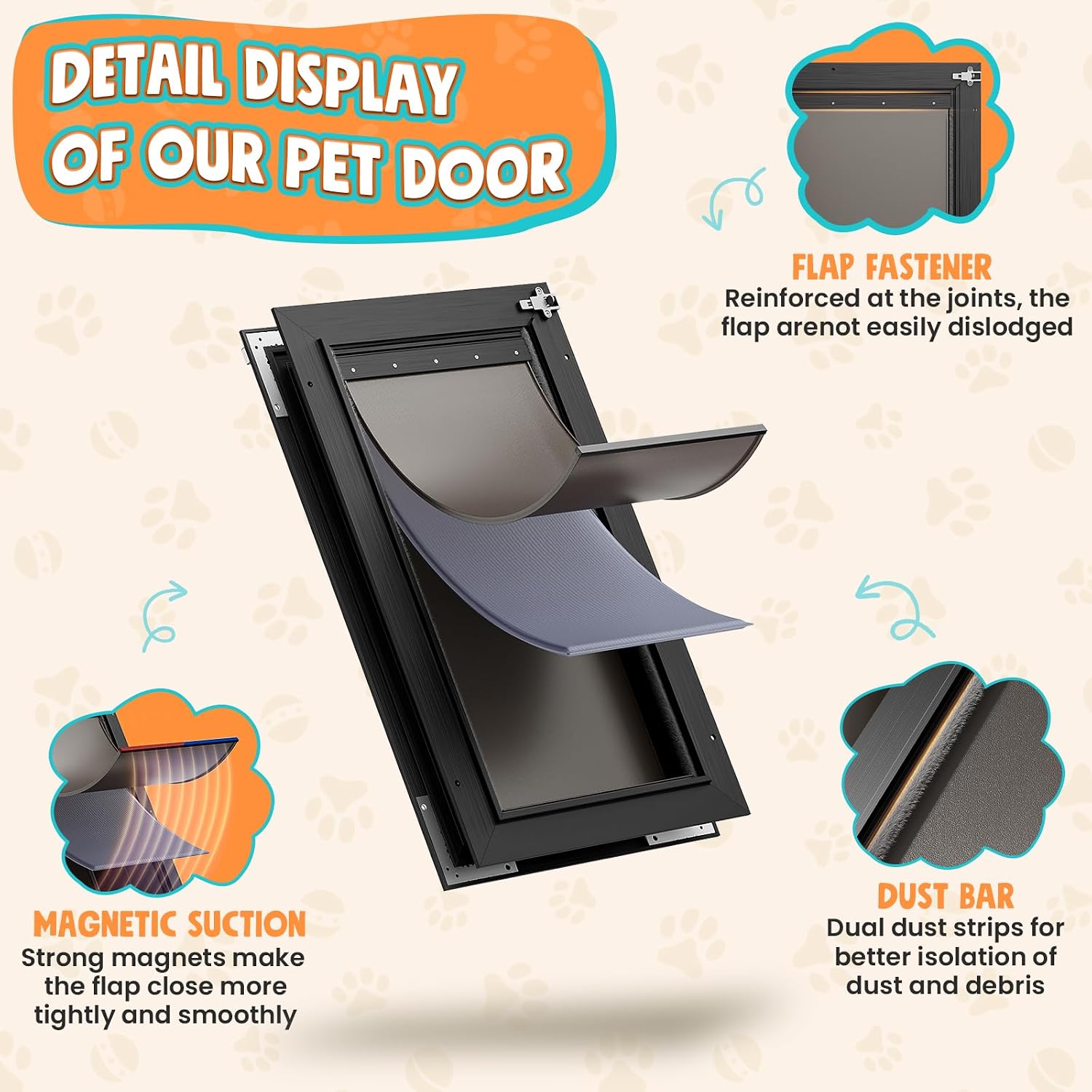 3-Flaps Dog Door for Door, All Aluminum Large Dog Doggy Doggie Door, Heavy Duty Pet Door for Dogs with Insulation Flap, Telescoping Tunnel, Sliding Closing Panel, for Pets Up to 110lb, Black