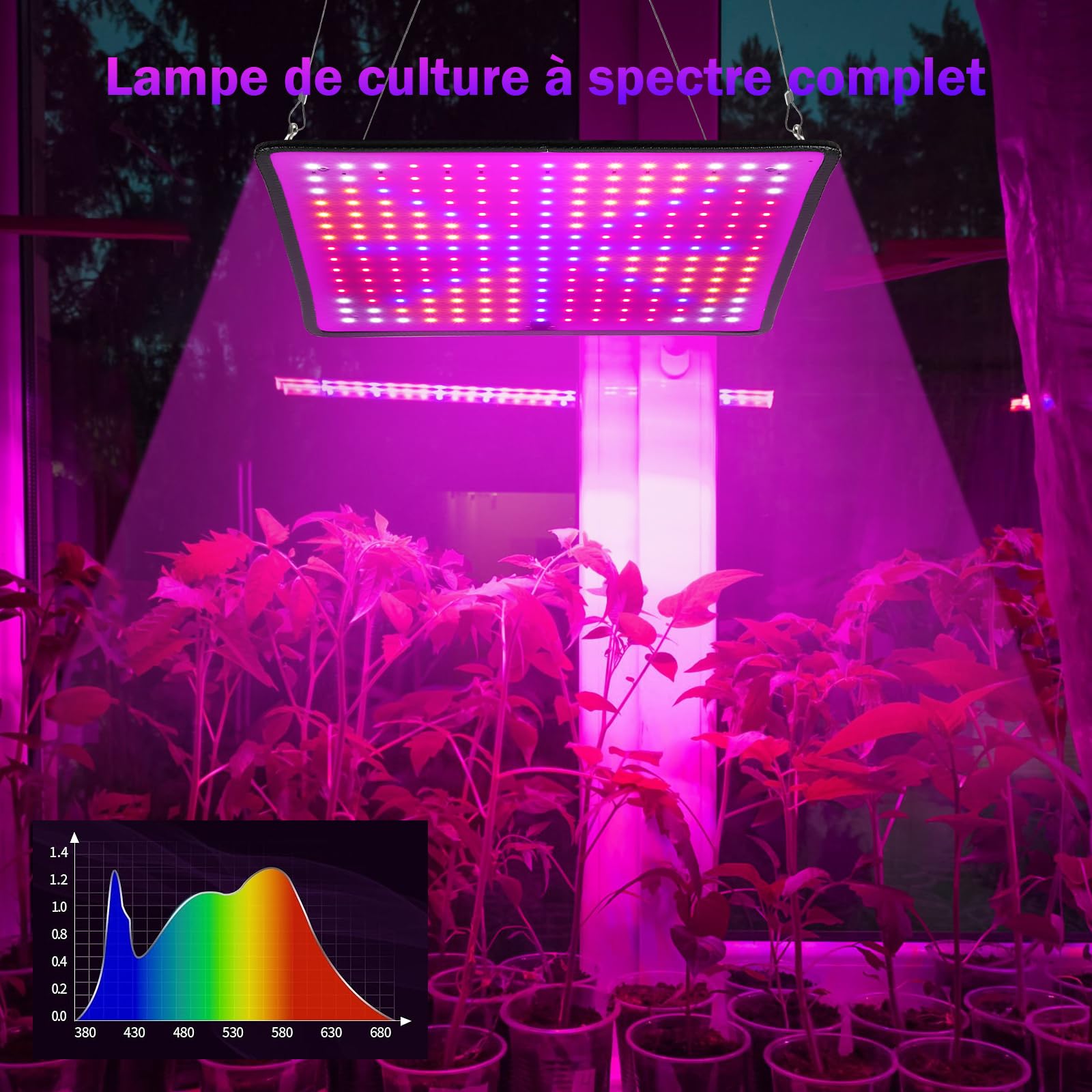 Lampe de culture LED à spectre complet, 225 LEDs, lampe de culture suspendue avec 4 crochets, lampe de croissance pour plantes, légumes, fleurs, 1000W, lumière LED pour plantes[Classe énergétique C]