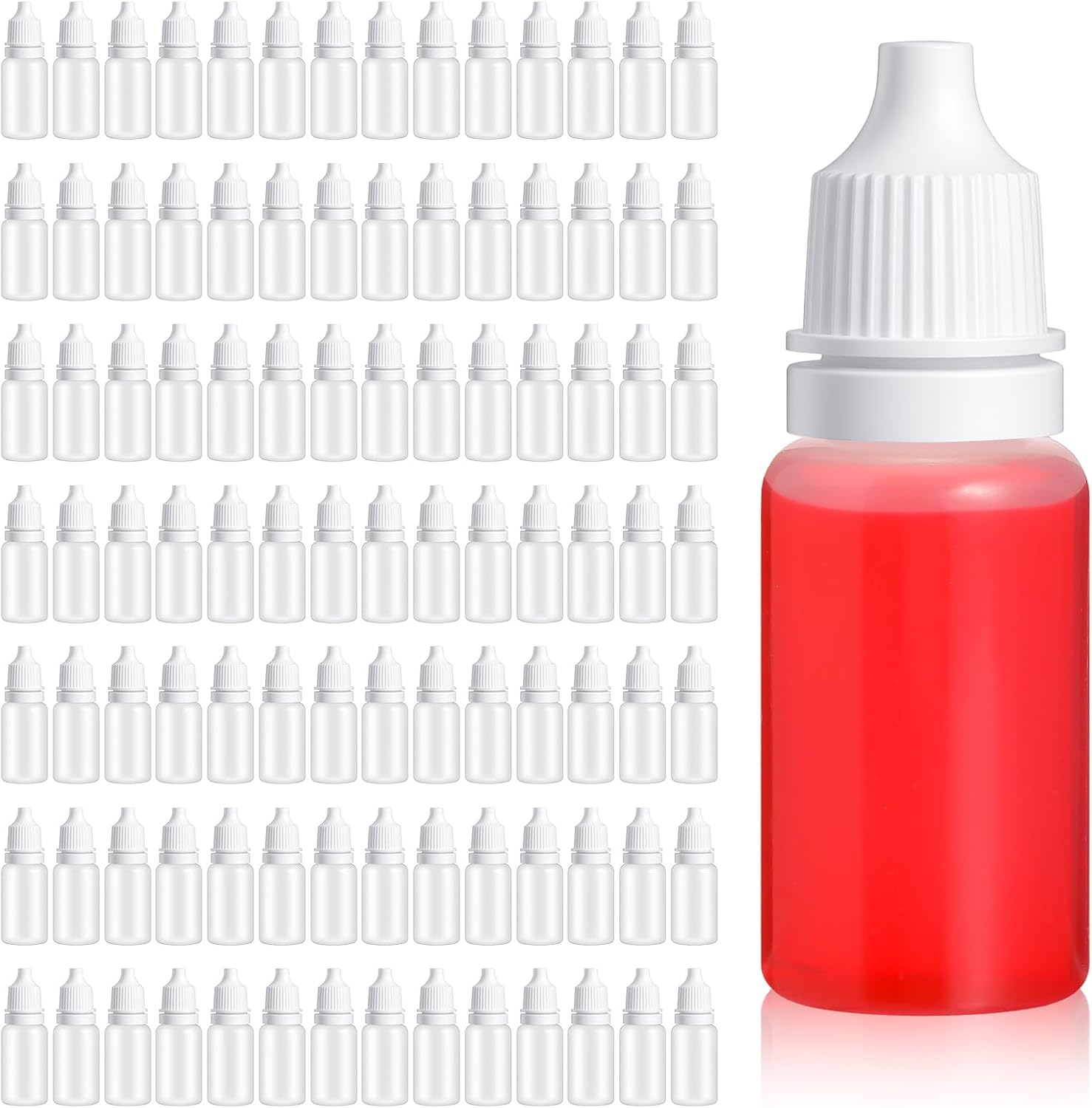 300 Pcs Plastic Dropper Bottles, 10ml Eye Drop Bottles with White Caps, HDPE & PP Refillable Containers for Liquids, Oils & Essence (11mm Mouth, 48mm Height)