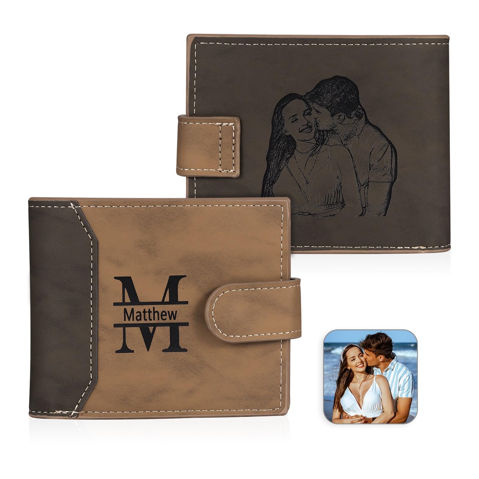 Amsgedhie Personalized Photo Mens Wallets Leather: Custom Initial Name Bi-fold Wallet for Men Father - Men's wallets Wallet for Dad Boyfriend Grandpa