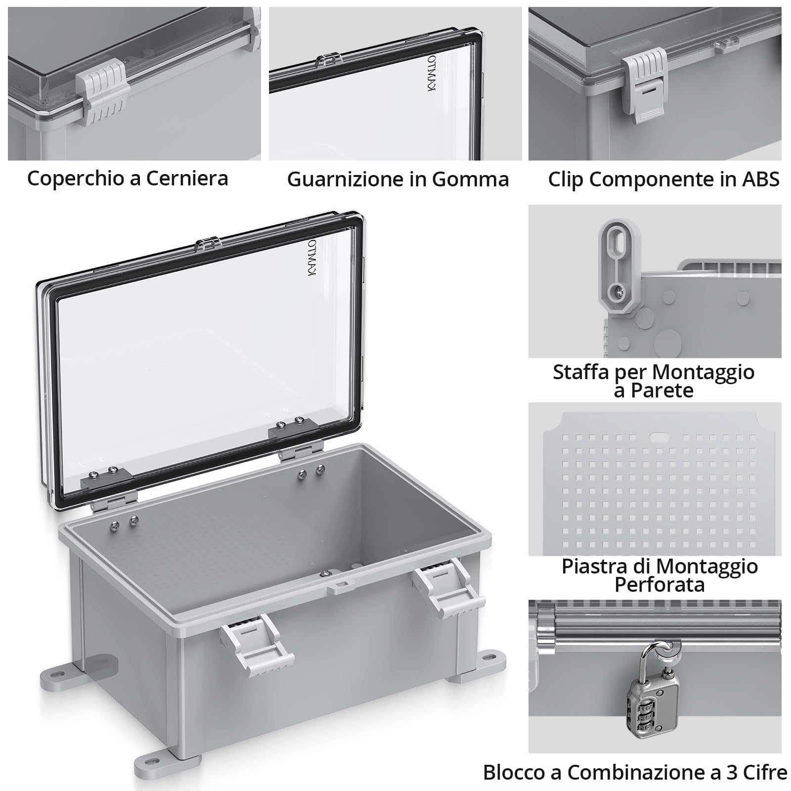 Kamtop Scatola Elettrica Impermeabile IP67 (Trasparente) 300x200x160mm - Protezione per Mobili Elettrici, Progetti Fai-da-te, Applicazioni Esterne