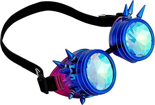 Miniatura 127 de Gafas de caleidoscopio retro con pinchos, gafas de cristal arcoíris steampunk estilo soldadura, gafas de cosplay punk