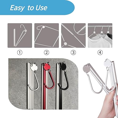 Miniatura 6 de Perchas de viaje portátiles retráctiles, 3 piezas, perchas de viaje plegables de aleación de aluminio para ropa, percha plegable ligera para viajes,