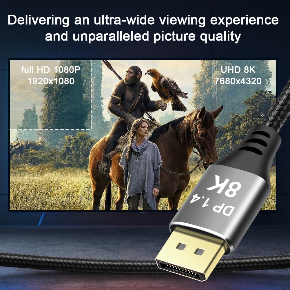 AXFEE Cable DisplayPort, 2 m 8 K 1,4 cable Mini DisplayPort a HDMI soporta 4 k@144 Hz/165 Hz, 2 k@240 Hz, 8 k@60 Hz, compatible con monitor de juego, tarjeta gráfica, TV, PC, ordenador portátil