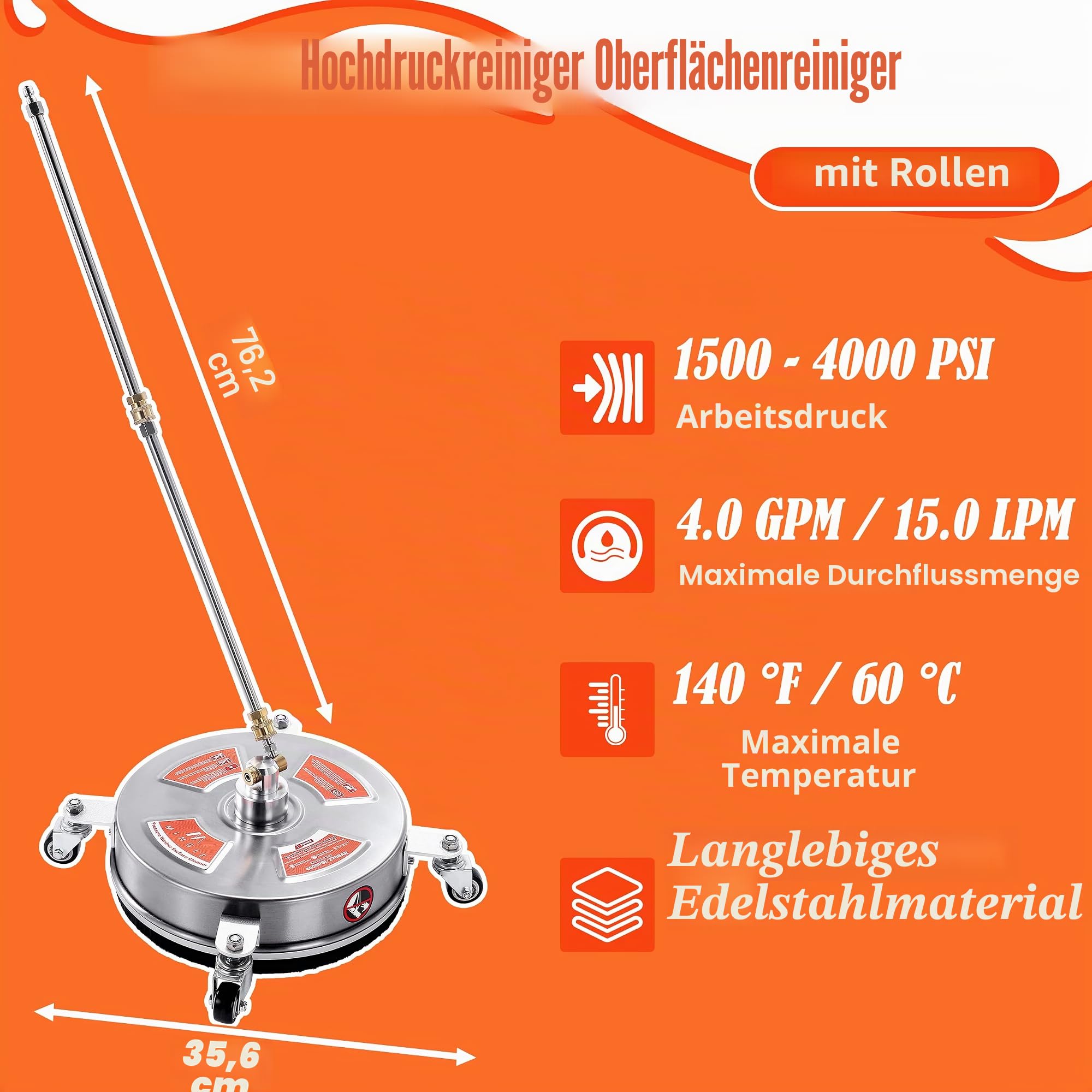 M MINGLE Flächenreiniger 36cm für Hochdruckreiniger, 1/4" Kupplung, 276 bar