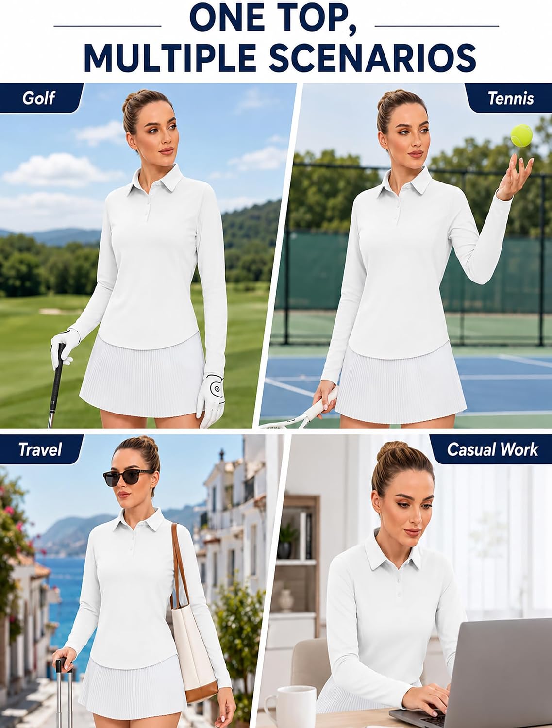 Women's Golf Polo Shirts Long Sleeve Lightweight Collared Athletic Top UPF 50+ Moisture Wicking Golf Tennis Shirt