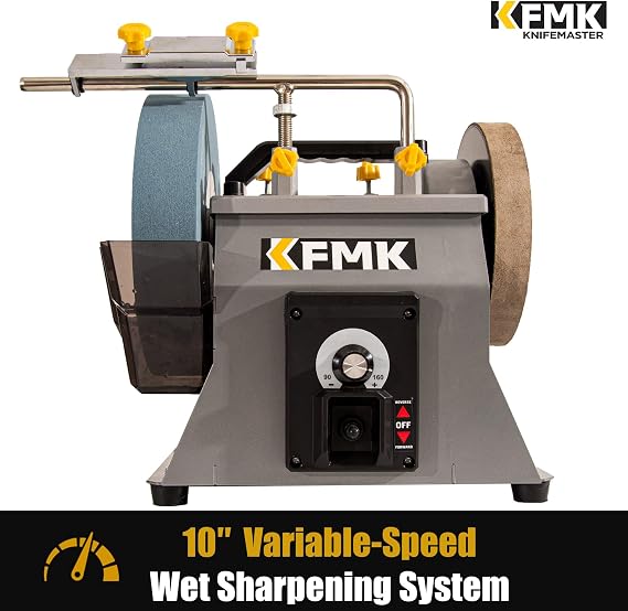 10 Inch Variable Speed Wet Sharpening System, 90-160RPM Wet Bench Grinder, Two Direction Water Cooled Wet/Dry Sharpening System for Knife, Chisel, Scissor, Woodworking Tools