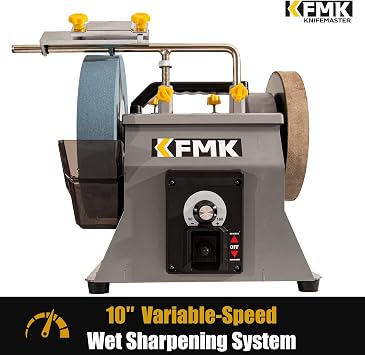10 Inch Variable Speed Wet Sharpening System, 90-160RPM Wet Bench Grinder, Two Direction Water Cooled Wet/Dry Sharpening System for Knife, Chisel, Scissor, Woodworking Tools