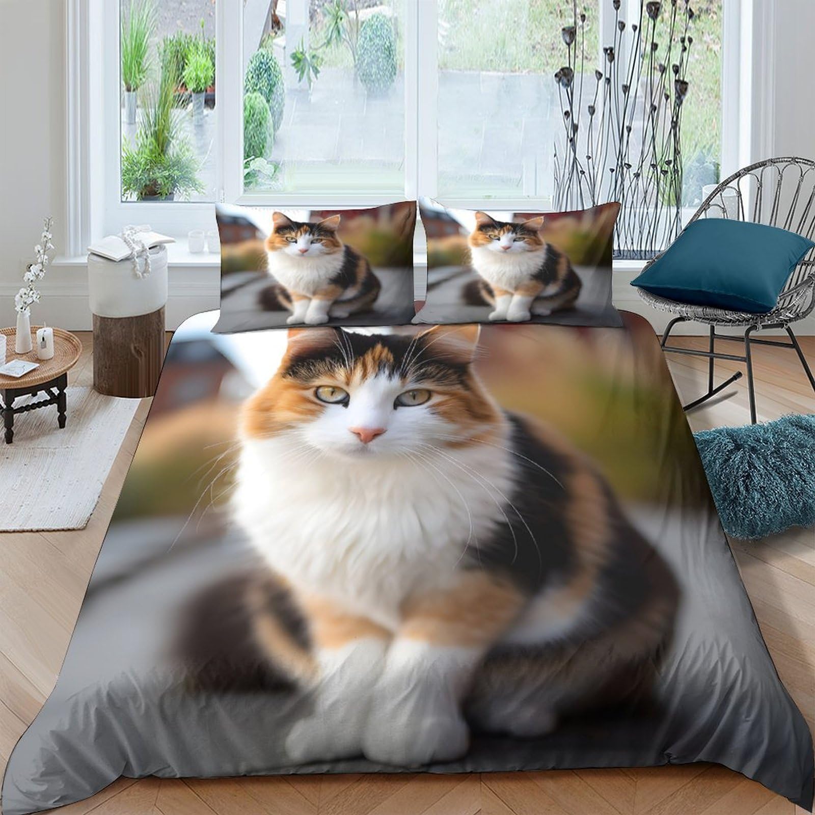 Ctjqhvkz Style-7 3D Printed Calico Cat Fitted Sheet Microfiber Soft Anti-Slip Pet Portrait Bed Sheet For Bedroom Guest Room Home Decor Single（135X200cm）